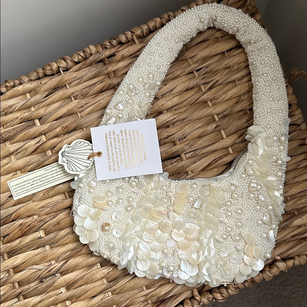 Elegant Cream, Mother of Pearl Beaded Women's Bag